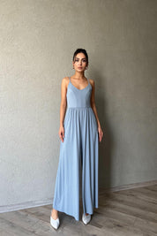 Mavi İnce Askı Detaylı Bol Paça Modal Tulum SY-1980-Mavi