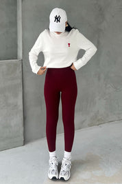 Bordo Yüksek Bel Biker Uzun Tayt SY-2656-Bordo