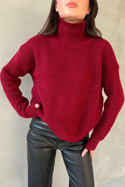 Bordo Balıkçı Yaka Çizgili Kazak SY-2847-Bordo