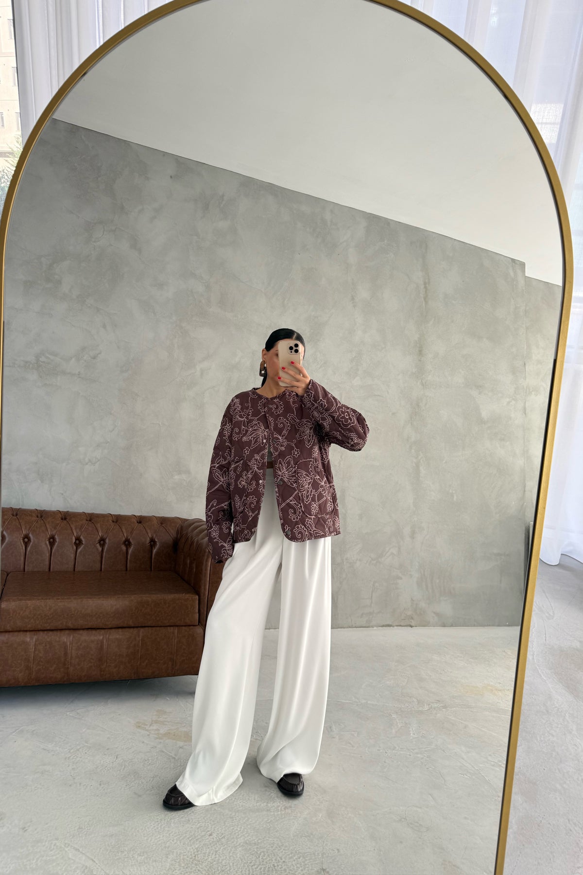 Kahve Etnik Desenli Astarlı Kapitone Mont SY-3448-Kahve