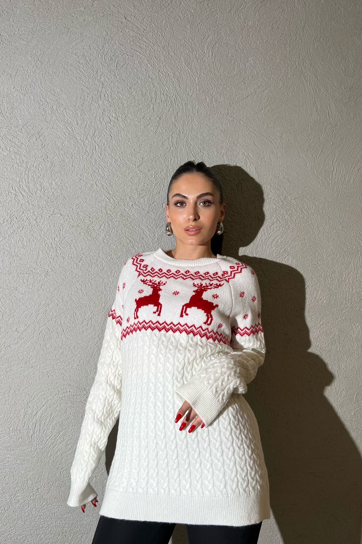 Ekru Bisiklet Yaka Örgü Triko Kazak SY-1406-Ekru