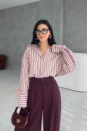 Pembe Çizgili Premium Gömlek SY-3356-Pembe