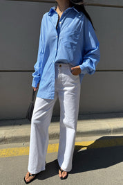 Mavi Çizgili Sırt Baskılı Uzun Kol Gömlek SY-3320-Mavi