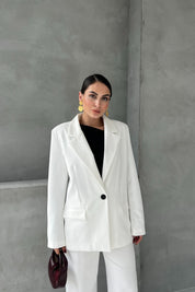 Ekru Düğme Detaylı Blazer Ceket SY-2057-Ekru