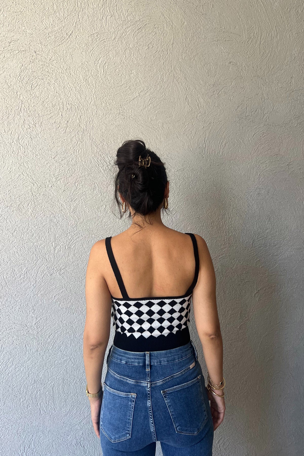 Siyah Beyaz Dama Desenli Crop SY-1632-Siyah