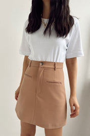 Camel Cep Detaylı Kısa Etek SY-0199-Camel