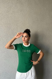 Yeşil 1968 Detaylı Marka Model Basic T-shırt SY-2069-Yeşil