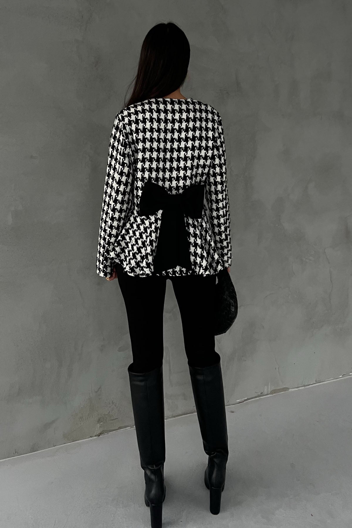 Siyah Kazayağı Kurdele Detay Tasarım Ceket SY-2766-Siyah