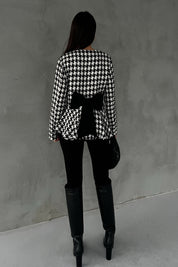 Siyah Kazayağı Kurdele Detay Tasarım Ceket SY-2766-Siyah