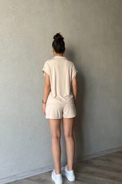 Bej Marka Model T-shirt Şort Takım SY-2254-Bej