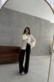 Düğme Detaylı Ekru Triko Hırka SY-3418-Ekru