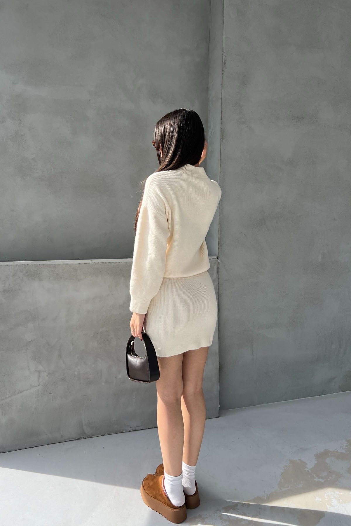 Krem Triko Kazak Etek Takım SY-2525-Krem