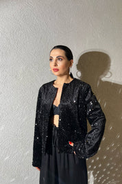 Siyah Pullu Astarlı Yuvarlak Yaka Ceket SY-1383-Siyah