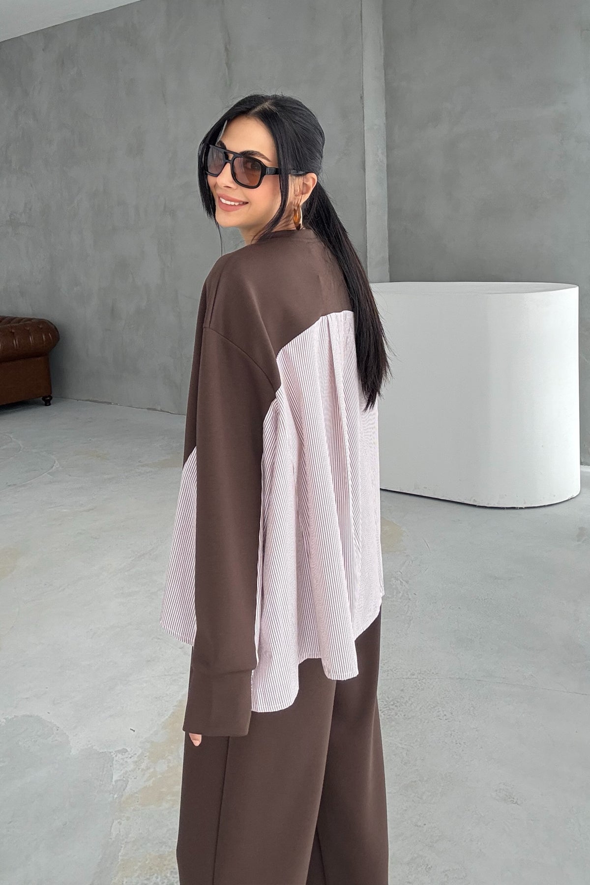 Kahve Garnili Şalvarlı Modal Takım SY-3385-Kahve