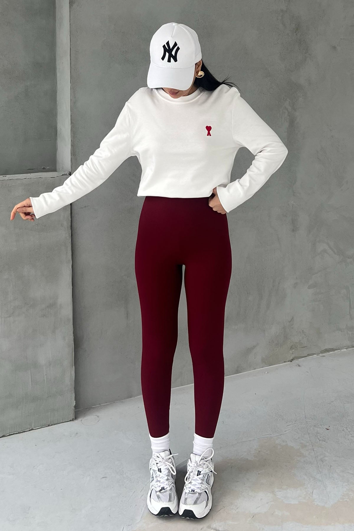 Bordo Yüksek Bel Biker Uzun Tayt SY-2656-Bordo