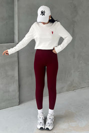 Bordo Yüksek Bel Biker Uzun Tayt SY-2656-Bordo