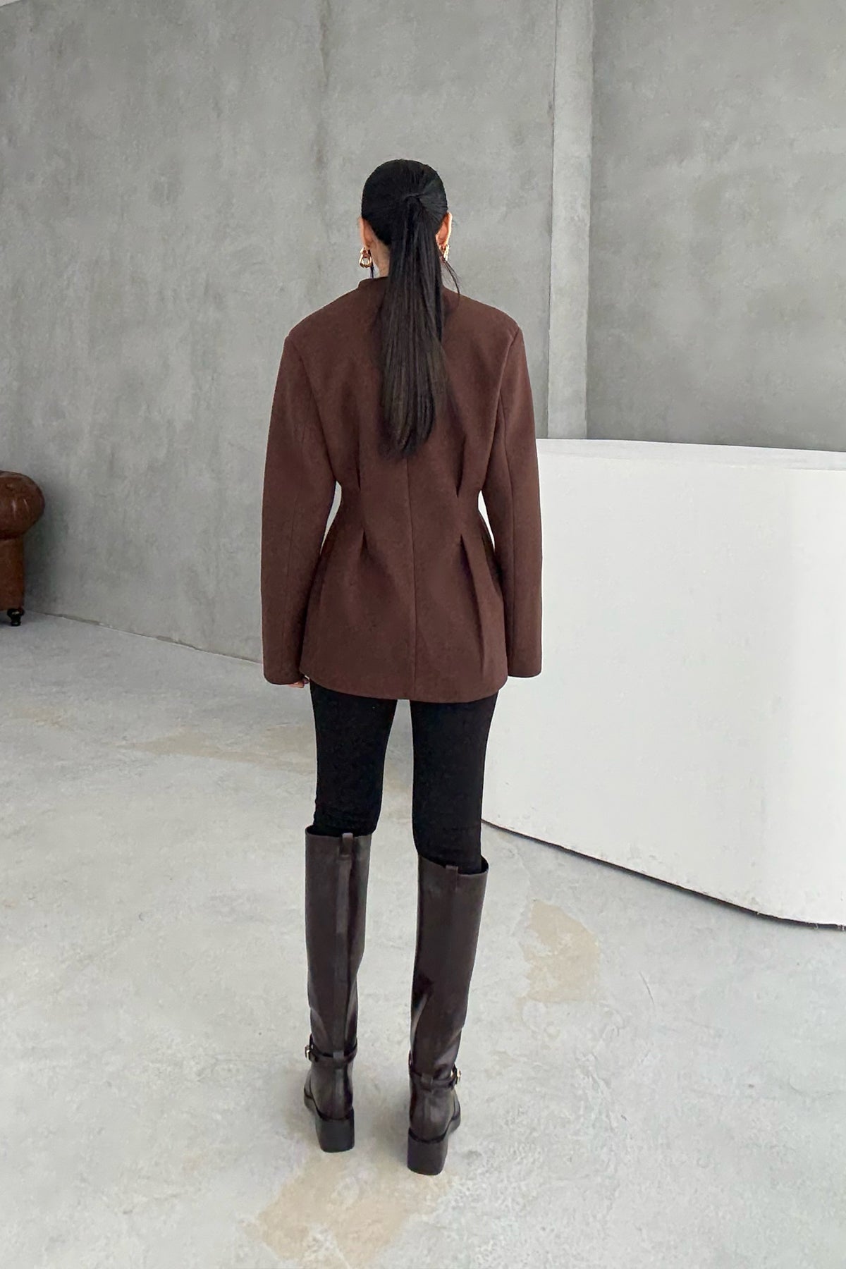 Kahverengi Belden Oturmalı Kaşe Özel Üretim Ceket SY-3416-Kahverengi