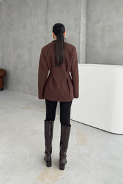 Kahverengi Belden Oturmalı Kaşe Özel Üretim Ceket SY-3416-Kahverengi