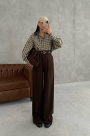 Kahve Premium Palazzo Pantolon SY-3454-Kahve