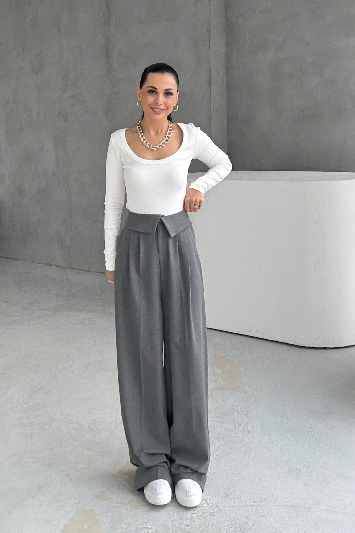 Uzun Kollu Fitilli Derin Bisiklet Yaka Beyaz Body SY-3412-Beyaz