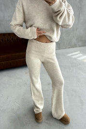 Bej Kayık Yaka Kazak ve Triko Pantolon Takım SY-3429-Bej