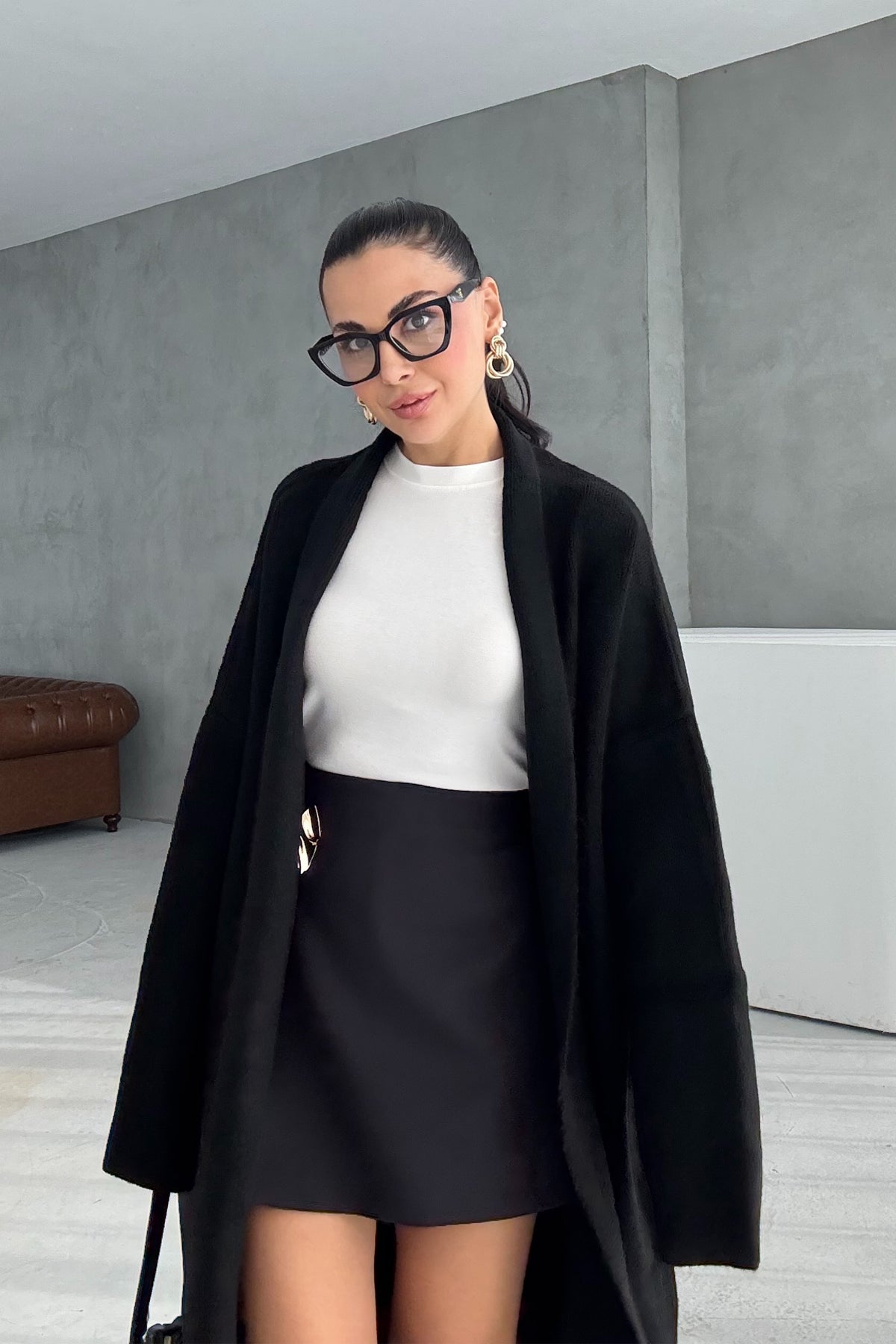 Salaş Uzun Siyah Triko Hırka SY-3420-Siyah