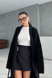 Salaş Uzun Siyah Triko Hırka SY-3420-Siyah