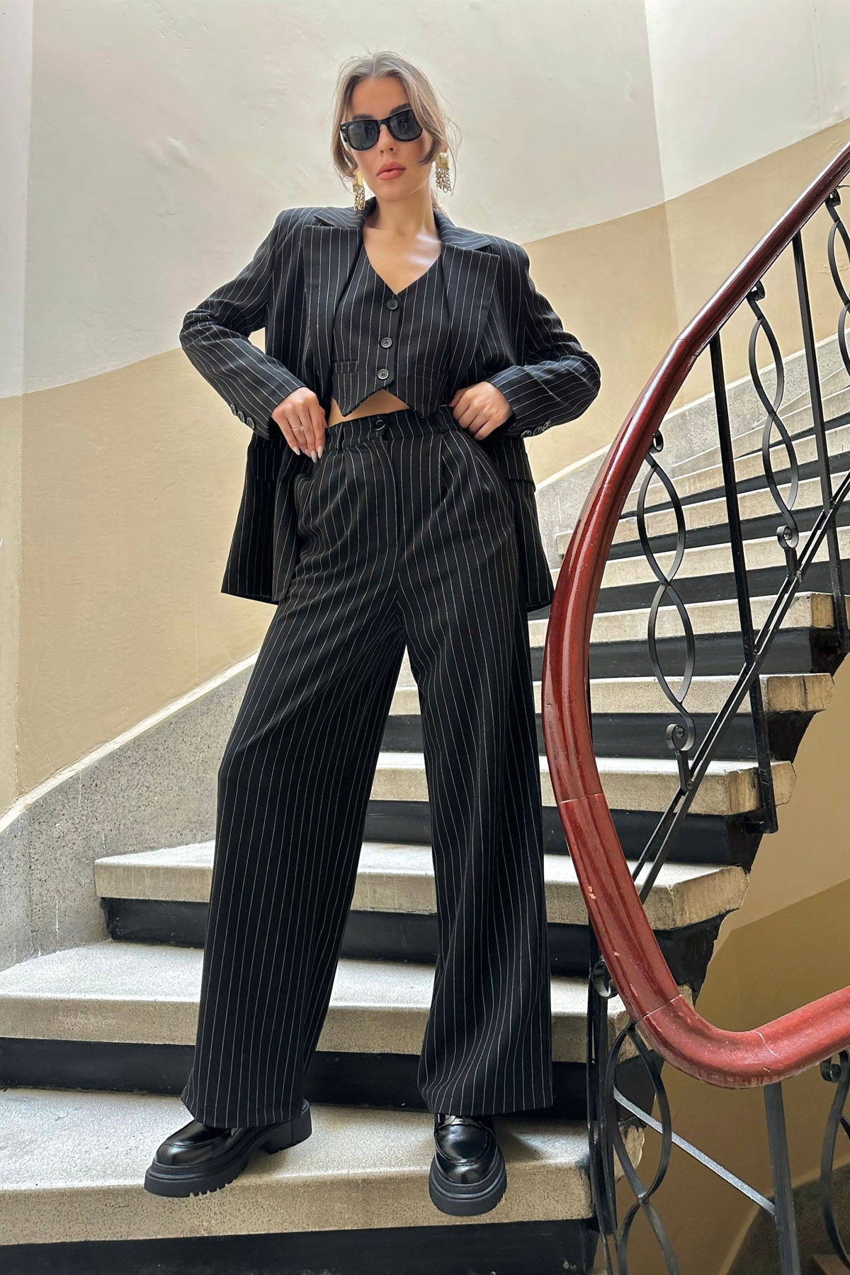 Siyah Çizgili Üçlü Takım SY-0220-Siyah