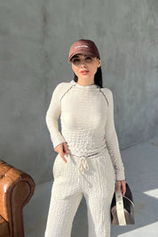 Taş Rengi Dokulu Bahar Basic Rahat Takım SY-2953-Taş