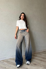 Koyu Mavi Eskitme Düşük Bel Süper Wide Leg Jean SY-1715-Koyu Mavi