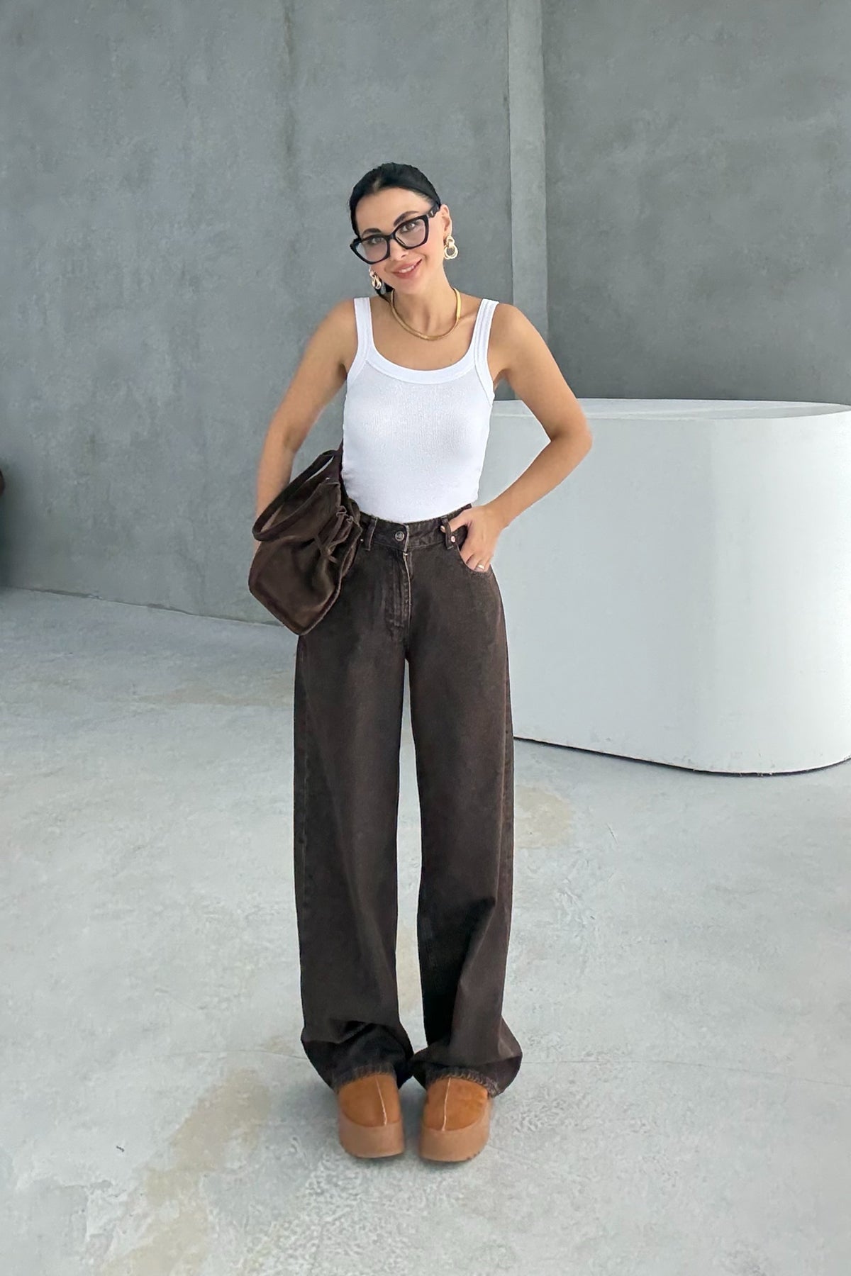 Kahverengi Kot Baggy Pantolon SY-3382-Kahve