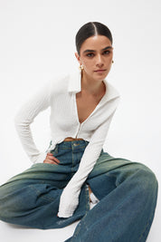 Ekru Bağlama Detaylı Crop Bluz SY-2417-Ekru