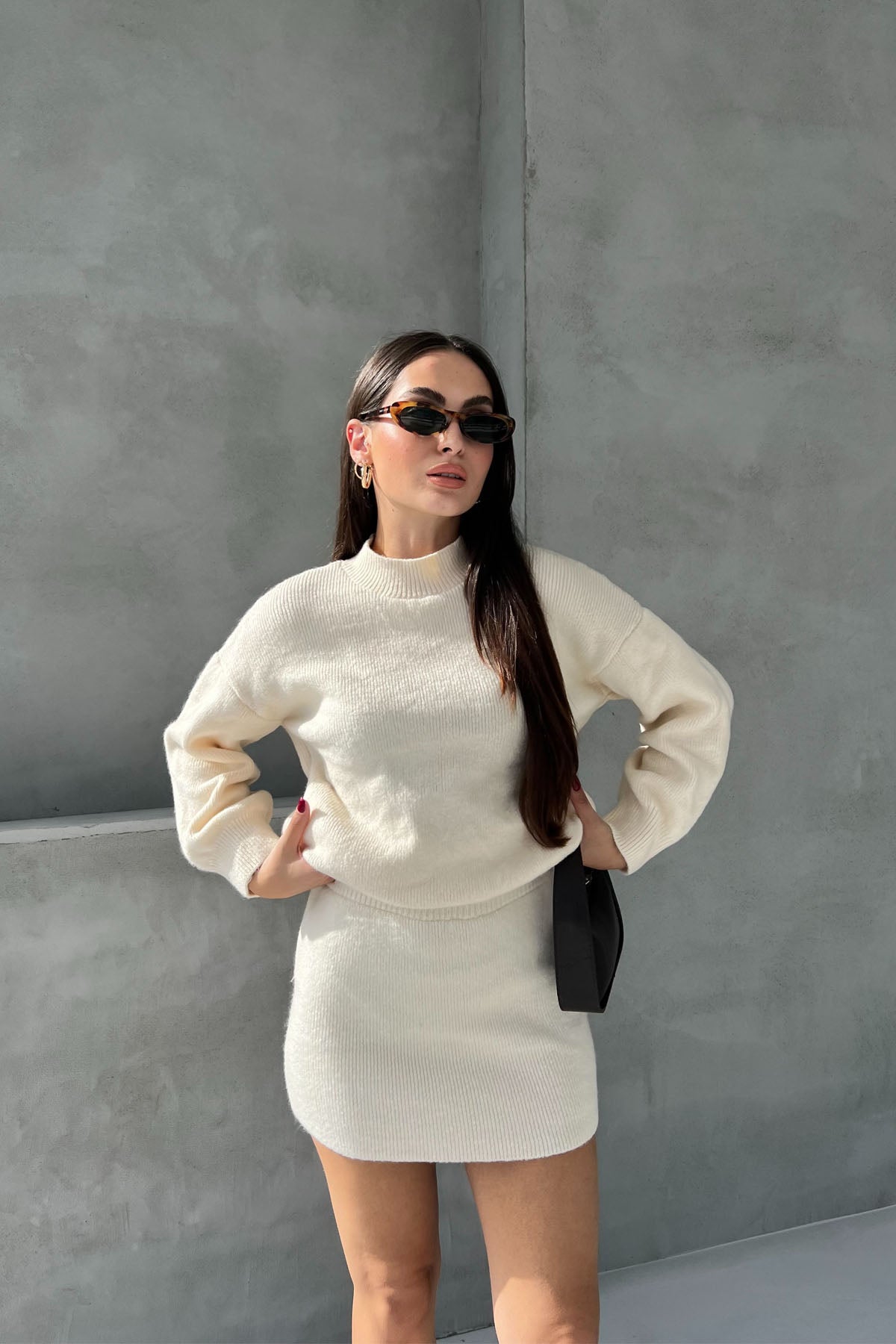 Krem Triko Kazak Etek Takım SY-2525-Krem