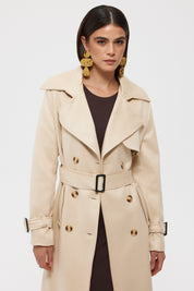 Bej Süet Kemerli Düğmeli Uzun Kaban SY-2403-Bej