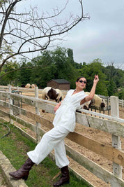 Ekru Şal Yaka Kemerli Yelek Pantolon Takım SY-2101-Ekru