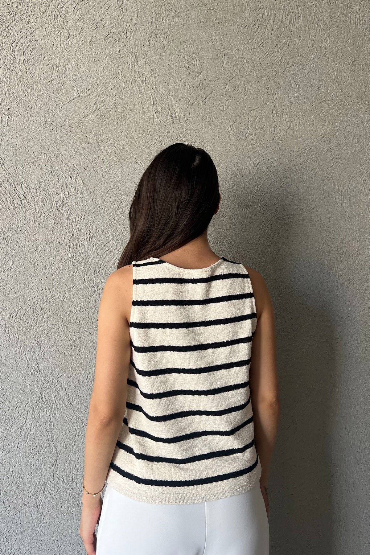 Krem Siyah Çizgili Atlet SY-2293-Krem