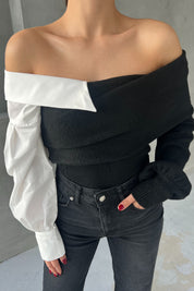 Siyah Tasarım Triko Kazak SY-2678-Siyah