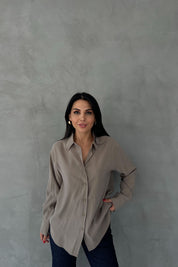 Haki Modal Kumaş Uzun Kol Basic Gömlek SY-2487-Haki