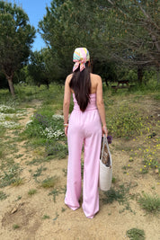 Pembe Asimetrik Straplez ve Pantolon Takım SY-3189-Pembe