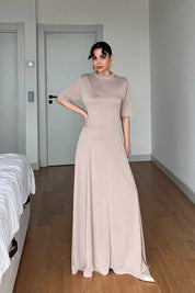 Bej Belden Oturtmalı Burano Çan Elbise SY-3008-Bej