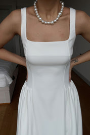 Beyaz Askılı Kare Yaka Paris Elbise SY-2980-Beyaz