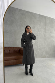 Antrasit Kuşaklı Kaşe Kaban SY-3419-Antrasit