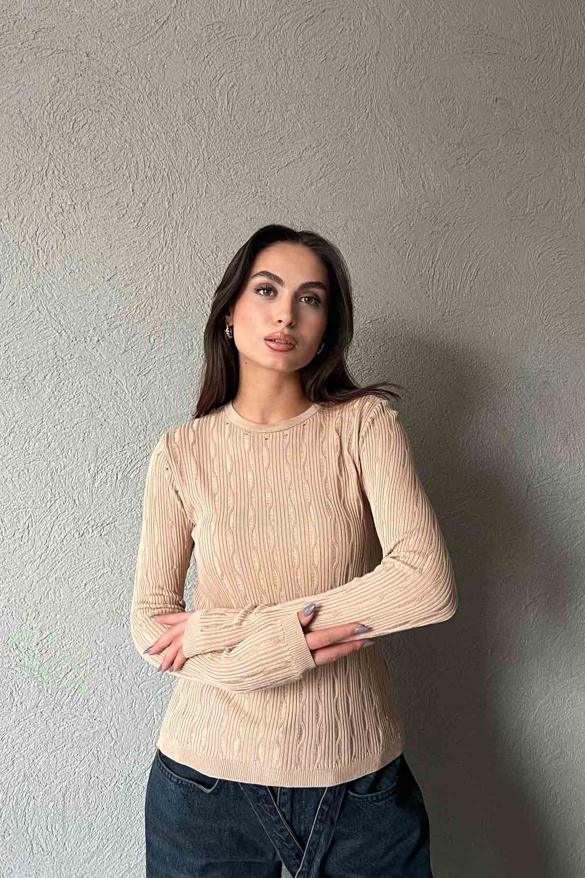 Vizon Kendinden Ajurlu Triko SY-1889-Vizon