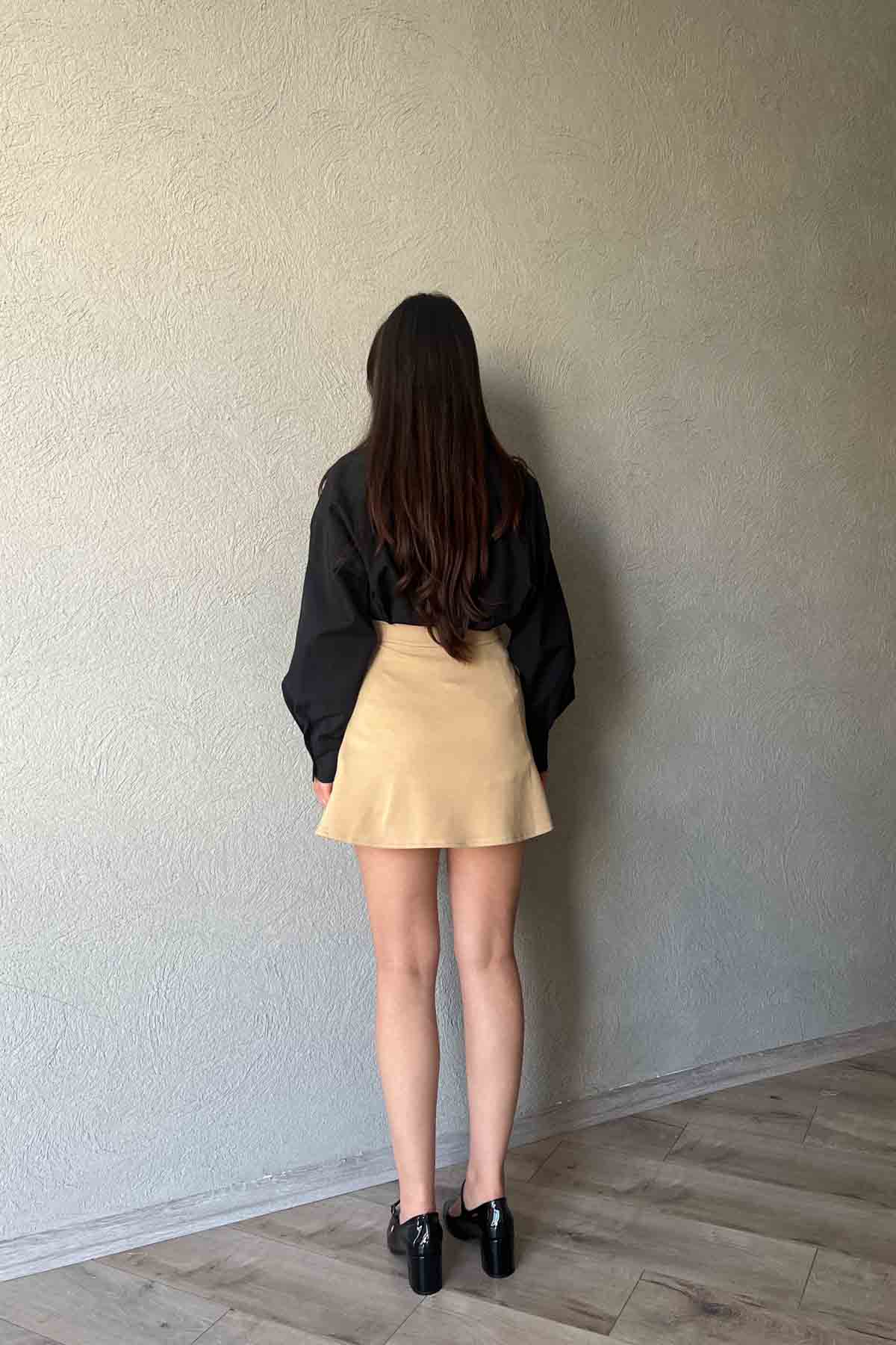 Vizon Volanlı Mini Etek SY-1930-Vizon