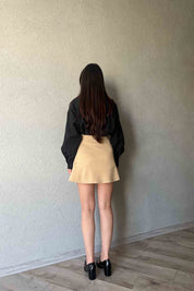 Vizon Volanlı Mini Etek SY-1930-Vizon