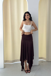 Büzgülü Asimetrik Kesim Kahve Manolya Etek SY-3269-Kahve