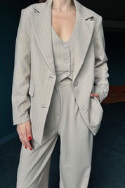 Premium Çizgili Bej Kadın Ceket SY-2877-Bej