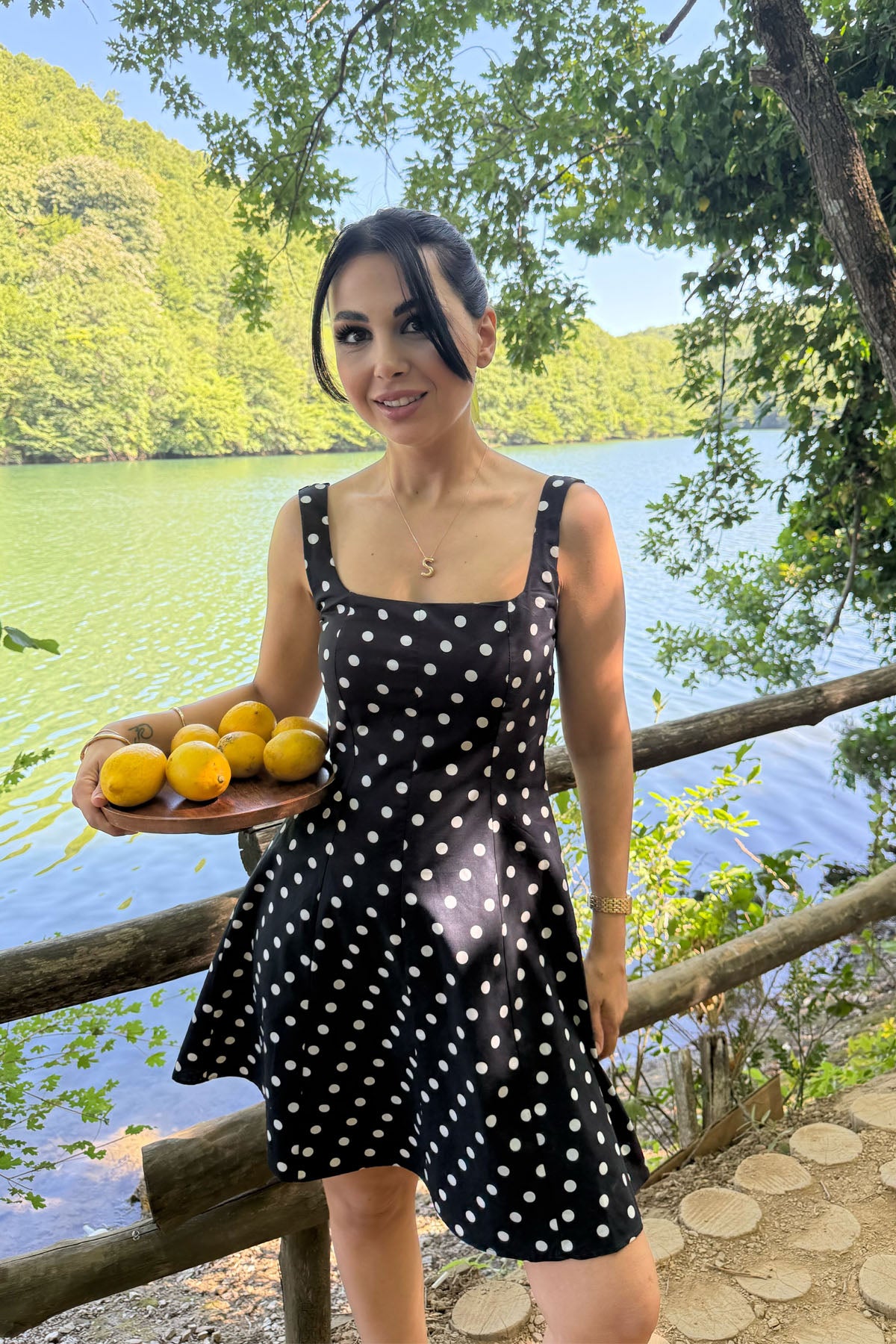 Siyah Kalın Askılı Puantiyeli Mini Elbise SY-3243-Siyah