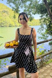 Siyah Kalın Askılı Puantiyeli Mini Elbise SY-3243-Siyah