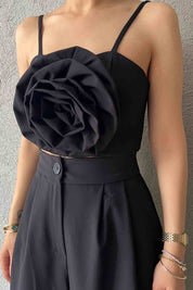 Siyah Gül Detaylı Askılı Büstiyer SY-2027-Siyah